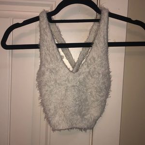 Cropped white fuzzy tank top